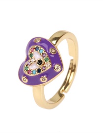 Fashion Purple Copper Inlaid Colored Zirconium Drop Oil Love Ring