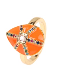 Fashion Orange Copper Inlaid Color Zirconium Drop Oil Drop-shaped Ring