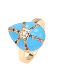 Fashion Light Blue Copper Inlaid Color Zirconium Drop Oil Drop-shaped Ring