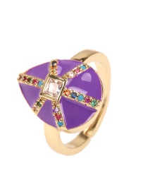 Fashion Purple Copper Inlaid Color Zirconium Drop Oil Drop-shaped Ring