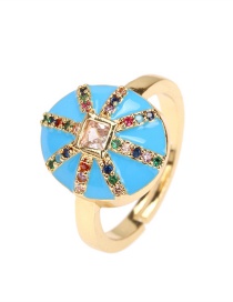 Fashion Light Blue Copper Inlaid Zirconium Geometry Pozi Drop Oil Ring