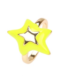 Fashion Yellow Copper Drop Oil Five-pointed Star Open Ring