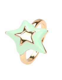 Fashion Light Green Copper Drop Oil Five-pointed Star Open Ring