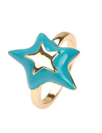 Fashion Cyan Copper Drop Oil Five-pointed Star Open Ring