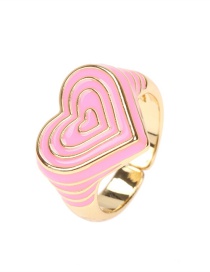 Fashion Pink Copper Drip Oil Color Love Heart Ring