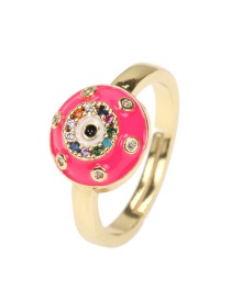 Fashion Rose Red Copper Drop Oil Inlaid Zirconium Eye Open Ring