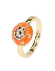Fashion Orange Copper Drop Oil Inlaid Zirconium Eye Open Ring