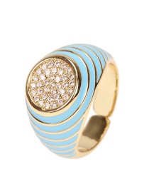Fashion Light Blue Copper Inlaid Zirconium Oil Drop Color Wide Brim Ring