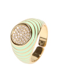 Fashion Light Green Copper Inlaid Zirconium Oil Drop Color Wide Brim Ring