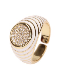 Fashion White Copper Inlaid Zirconium Oil Drop Color Wide Brim Ring