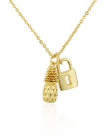 Fashion Gold Color Copper Gilded Pineapple Gold Lock Necklace