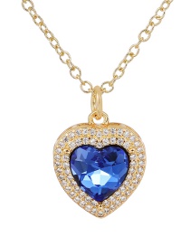 Fashion Navy Blue Copper Inlaid Zirconium Heart Necklace