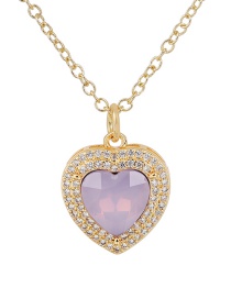 Fashion Pink Copper Inlaid Zirconium Heart Necklace