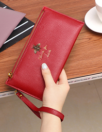 Fashion Wine Red Letter Embroidered Zipper Long Wallet