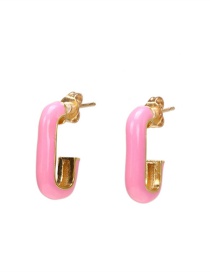 Fashion Pink Copper Drop Oil C-shaped Earrings