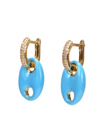 Fashion Light Blue Copper Drop Oil Diamond Pig Nose Ear Ring