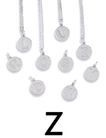 Fashion Z (silver) Copper Inlaid Zirconium Round 26 Letter Medal Necklace