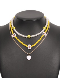 Fashion Color Rice Bead Flower Smiley Multilayer Necklace