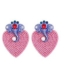 Fashion Pink Alloy Elephant Diamond Rice Beads Love Stud Earrings