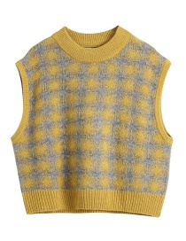 Fashion Yellow Checked Knit Sleeveless Tank Top
