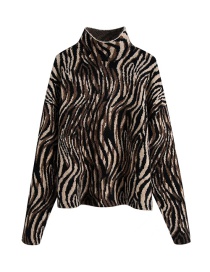 Fashion Brown Zebra Print Turtleneck Sweater