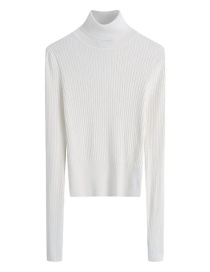 Fashion White Ribbed Turtleneck Sweater