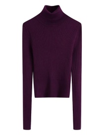 Fashion Dark Purple Ribbed Turtleneck Sweater