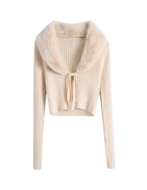 Fashion Apricot Faux Fur Knitted Jacket