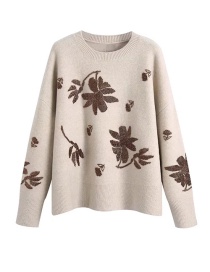 Fashion Beige Printed Knitted Pullover Sweater