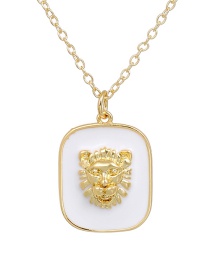 Fashion White Copper Drop Oil Square Lion Necklace