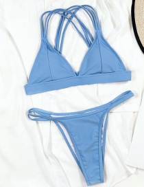 Fashion Sky Blue Solid Color Multi-strap Split Swimsuit