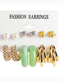 Fashion 2# Alloy Five-pointed Star Pearl C-shaped Earrings Set