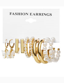 Fashion 12# Geometric Crystal Pearl C-shaped Butterfly Star Moon Earring Set