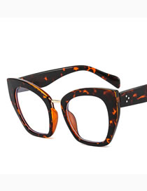 Fashion Tea Leopard Cat Eye Large Frame Flat Glasses Frame