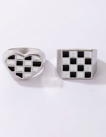 Fashion Silver Alloy Love Square Checkerboard Ring Set