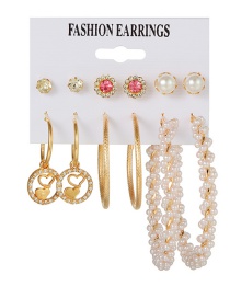 Fashion Gold Color Geometric Pearl Wrapped Flower Love Earring Set
