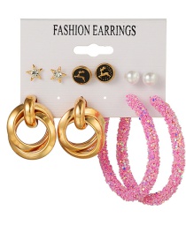 Fashion Gold Color Geometric Sequins Stars And Pearl Earrings Set