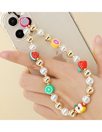 Fashion Color Pearl Gold Bead Beaded Soft Ceramic Fruit Phone Chain