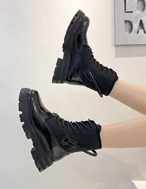 Fashion Black Round Toe Platform Lace-up Straight Boots