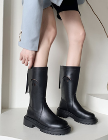 Fashion Black Pu Smiley Face Mid Boots