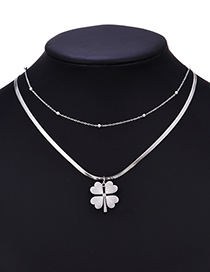 Fashion Silver Stainless Steel Snake Bone Chain Flower Double Necklace