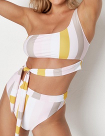 Fashion Stripe Striped Printed One-shoulder Lace Split Swimsuit