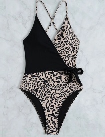 Fashion Leopard Leopard Print Stitching One-piece Swimsuit