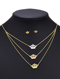 Fashion Color Stainless Steel Hollow Crown Stud Necklace Set