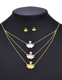 Fashion Color Stainless Steel Cross Crown Stud Earrings Necklace Set