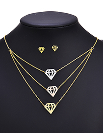 Fashion Color Stainless Steel Hollow Diamond Stud Earring Necklace Set