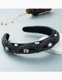 Fashion Black Rhinestone Braided Pearl Broad-brimmed Headband