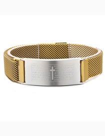 Fashion Gold Stainless Steel Cross Bible Magnetic Clasp Bracelet