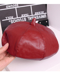 Fashion E-207 Octagonal Hat Pu Wine Red Pu Leather Octagonal Beret