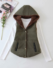 Fashion Armygreen Hooded Lamb Velvet Vest